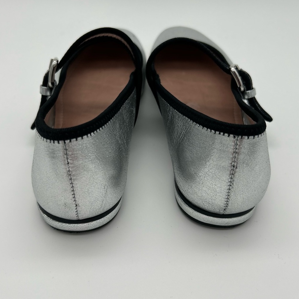 Maeve Anthropologie Mary Jane Silver and Black Trim Flats with Buckle Closure 37 - Picture 7 of 11